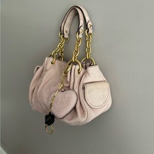 Vintage RARE Juicy Couture Y2K Girlie Light PINK Leather Shoulder Bag Charms